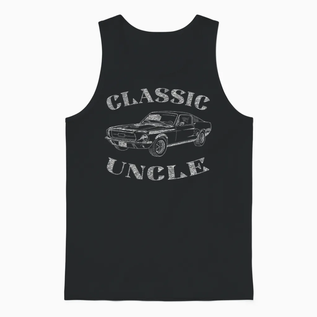Funny Uncle Saying Classic Car Graphic Unisex Tank Top in Black