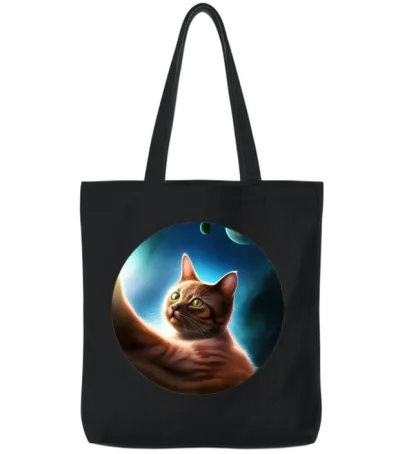 Funny Catstronaut Tote Bags - Black