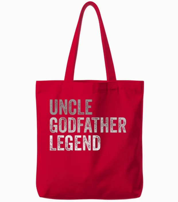 Funny Uncle Godparent Hero Message Uncle Godfather Legend for a Favorite Uncle Family Baptism T-Shirt - Black, Small, Short Sleeve, Classic Fit, Round Neck, Retro, Vintage Style - Men's Casual Tote Bags in Red