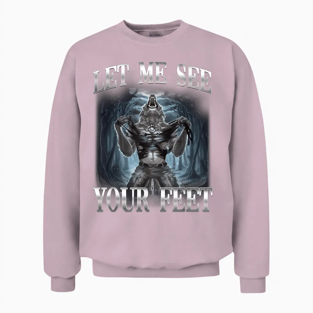 Lass Mich Deine Füße Sehen Alpha Wolf Ironic Meme Unisex Sweatshirt in Light Pink