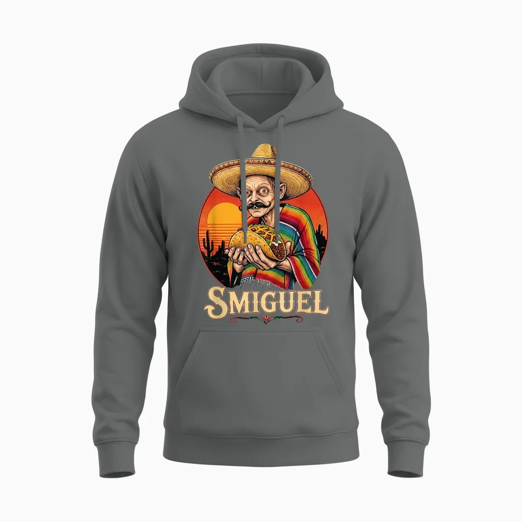 Smiguel Mexican Sombrero Funny Mexican Culture Mashup Unisex Hoodie in Graphite Heather
