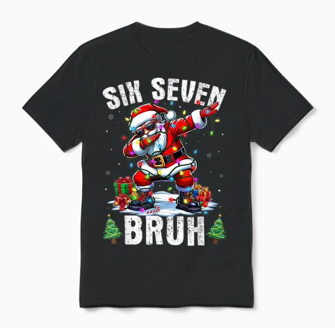 Bruh 67 Six Seven Santa Dabbing Christmas Shirts Boys Unisex T-Shirt in Black