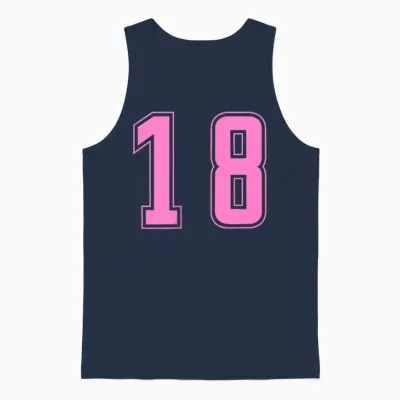 Pink Number 18 Team Junior Sports Uniform Numbered Unisex Tank Top - Navy