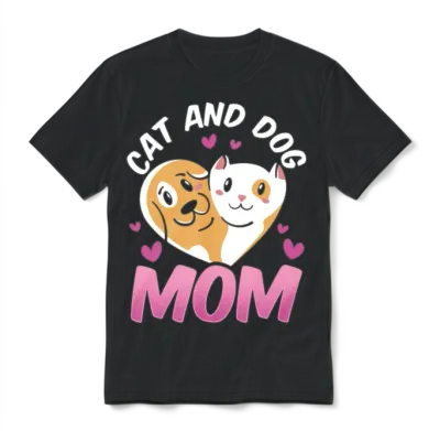 Cat and Dog Mom Cats Lover Dogs Unisex T-Shirt - Black