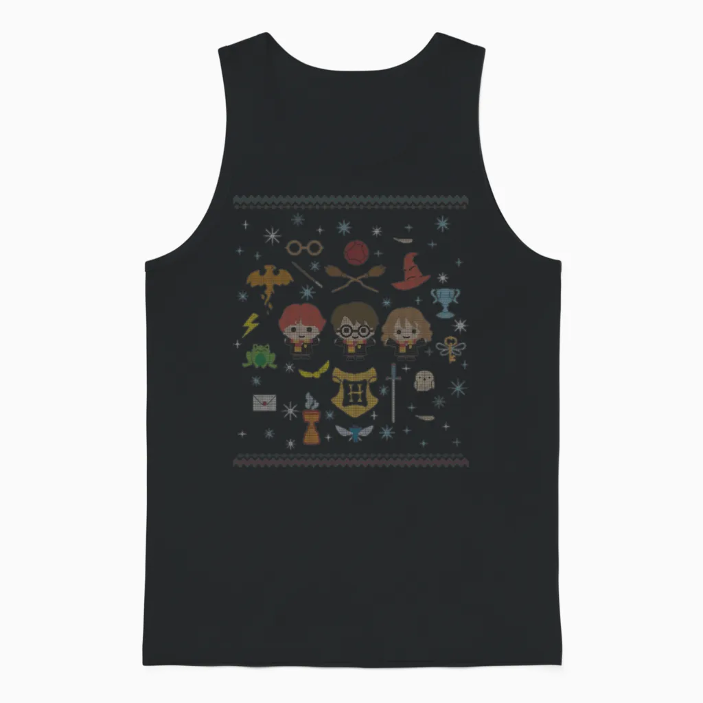 Harry Potter Ugly Christmas Chibi Design Unisex Tank Top in Black