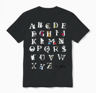 Kids Moomin Alphabet Color Kids T-Shirt, Blue Unisex T-Shirt - Black