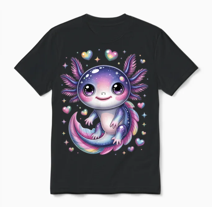 Cute Axolotl Motif Axolotl Unisex T-Shirt in Black