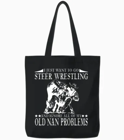 Steer Wrestling Tote Bags - Black