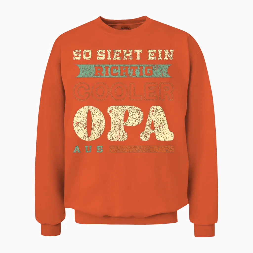 Richtig Cooler Opa, Vatertag, Retro-Vintage-Look Unisex Sweatshirt in Orange