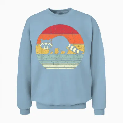 Raccoon Shirt. Retro Style Unisex Sweatshirt - Light Blue
