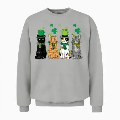 St Patricks Day Cats Irish Kitten Saint Paddy Men Women Unisex Sweatshirt - Ash