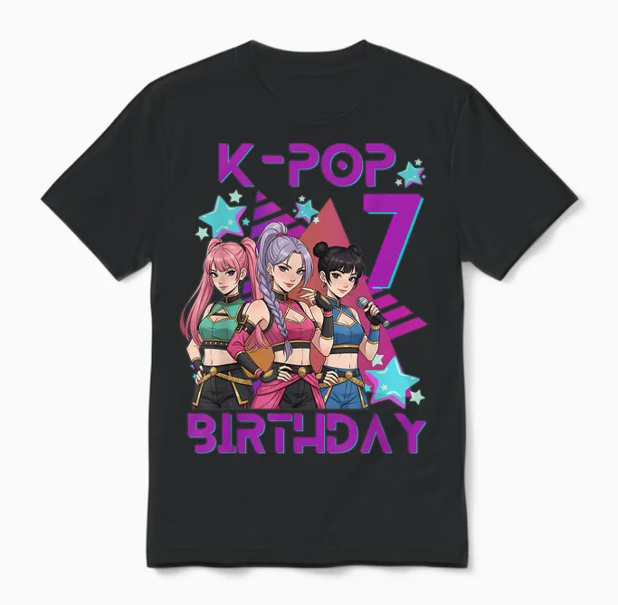 K-Pop K-Pop 7th Birthday Girl 7 Years Unisex T-Shirt in Black