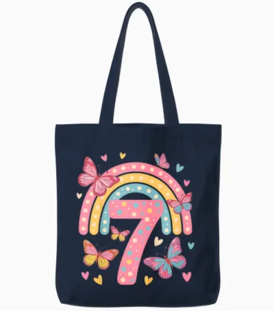 7. Geburtstag Regenbogen Schmetterlinge Herzen Geburtstags Tote Bags - Navy