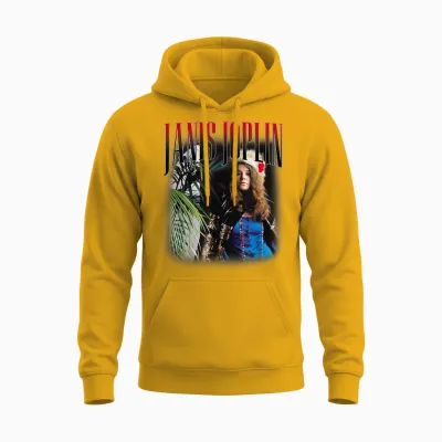 Janis Joplin Baron Homage 60s Rock T-Shirt, Black Unisex Hoodie - Gold