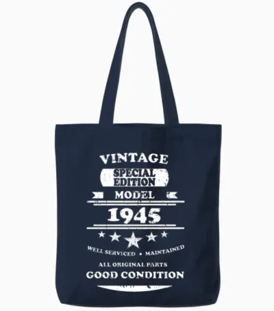 Vintage Retro White 1945 Tote Bags - Navy