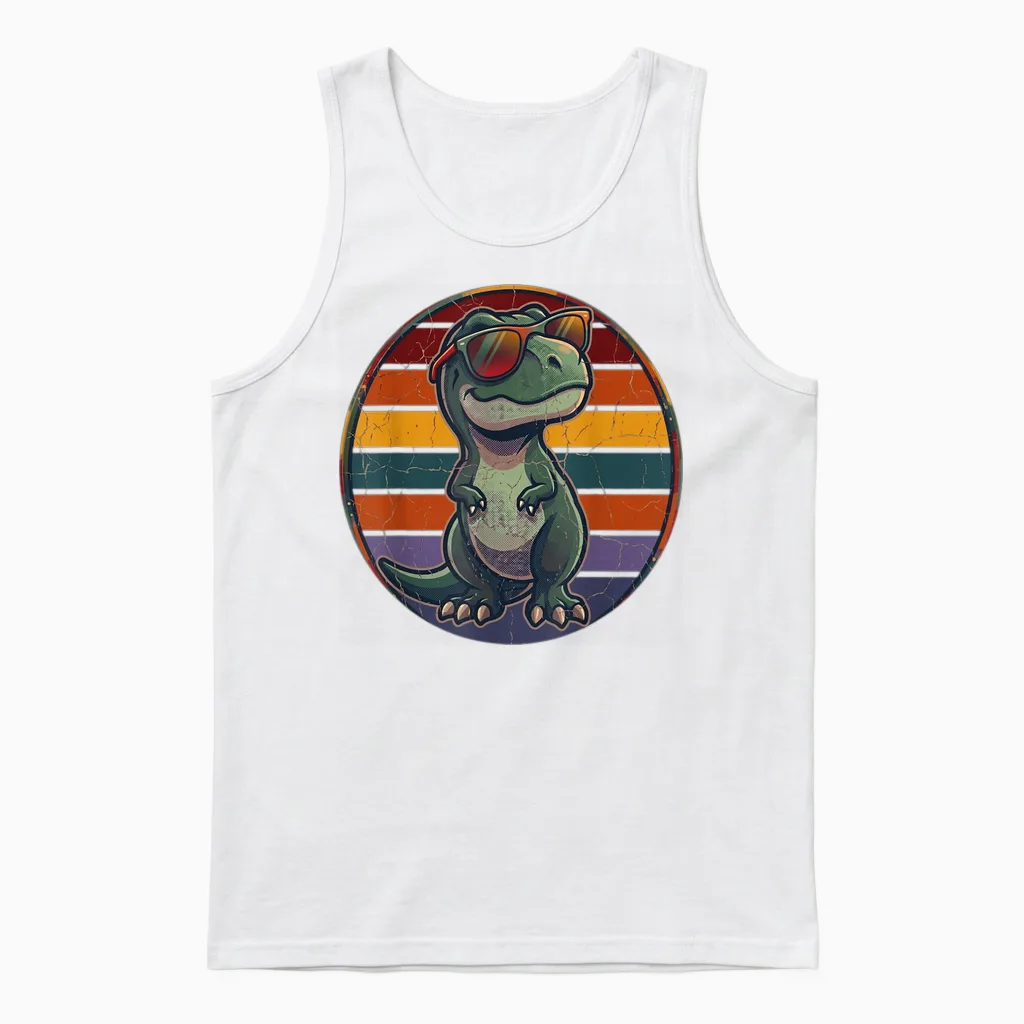 T-Rex Retro Männer Kinder Frauen Lustiger Dinosaurier Unisex Tank Top in White