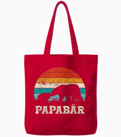 Retro Father Baby Son Daughter Bear Dad Father's Day T-Shirt, Black Tote Bags - Red