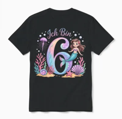 Ich Bin 6 Meerjungfrau Geburtstag Mädchen Geburtstags Unisex T-Shirt - Black