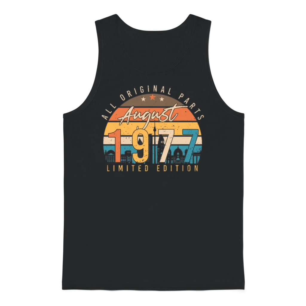 Retro 1977 August Unisex Tank Top - Black