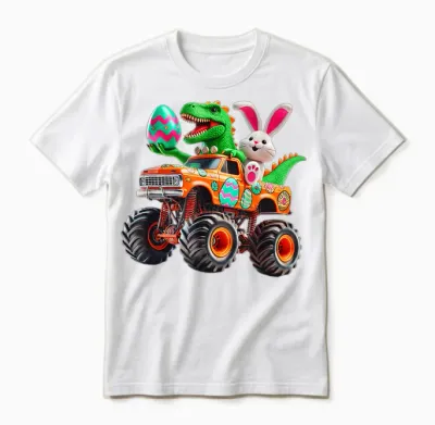 Bunny T-Rex Easter Monster Truck Dino Funny Boys Kids Cute Unisex T-Shirt - White