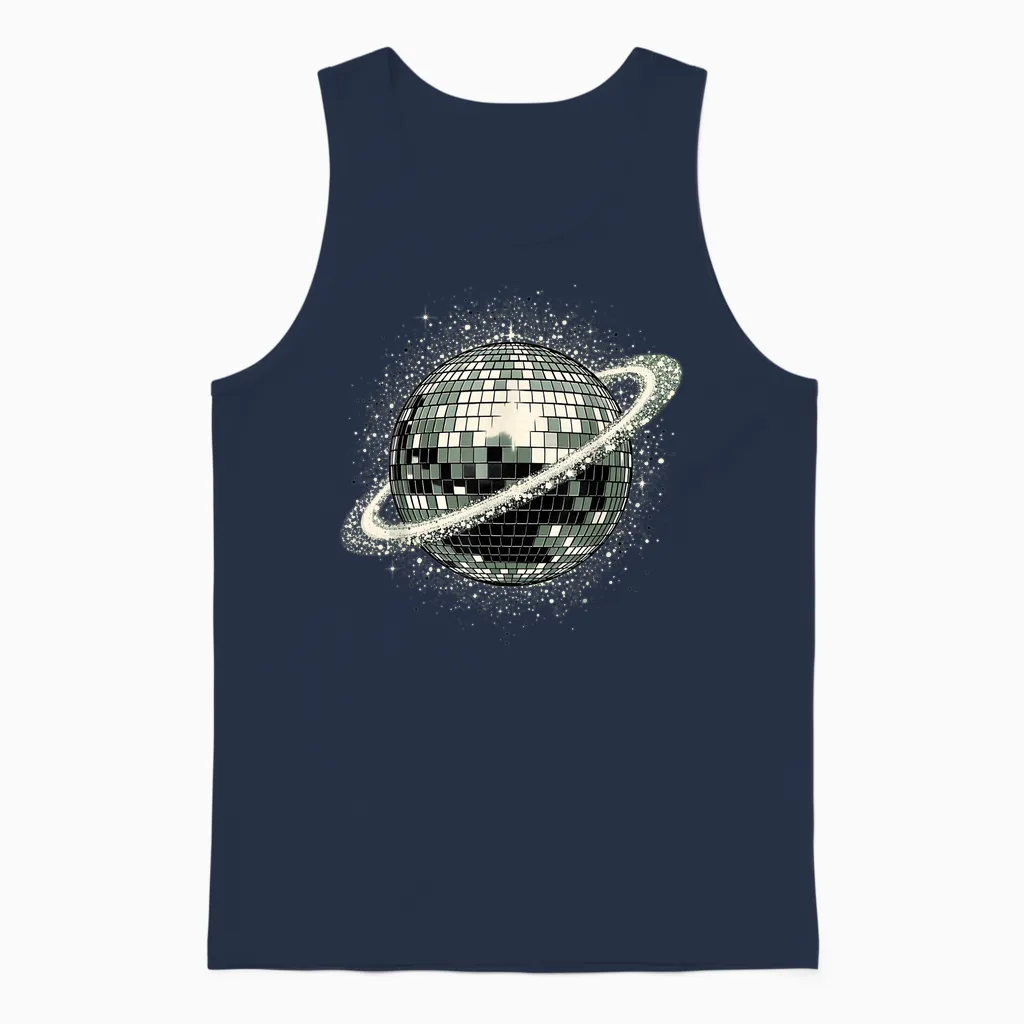 Cool Disco Ball Planet Dance Club Retro Party Unisex Tank Top in Navy
