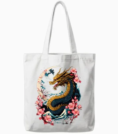 Dragon Asian Japanese Style Tattoo Aesthetic Dragon Japanese Tote Bags - White