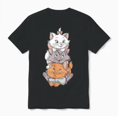 Aristocats Cute Cats T-Shirt, Black, S Unisex T-Shirt - Black
