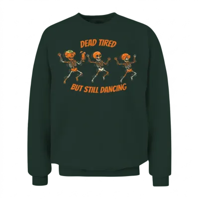Dancing Skeleton Halloween Fall Graphic Unisex Sweatshirt - Forest