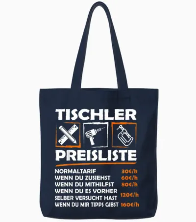 Funny Professional Carpenters Hourly Work T-Shirt, Black Tote Bags - Navy