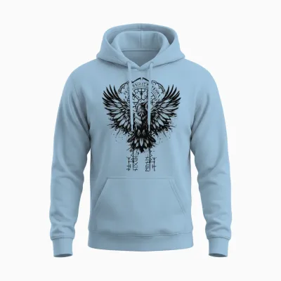 Valhalla Raven Raven Odin Runes Nordic Compass Viking T-Shirt, Grey, S Unisex Hoodie - Light Blue