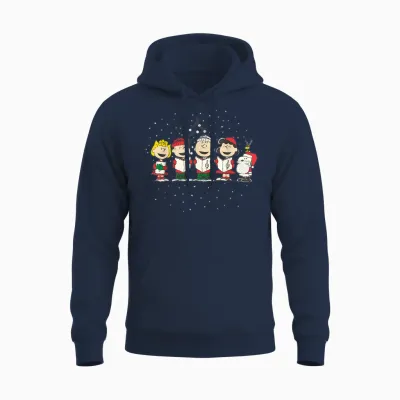 Peanuts Christmas T-Shirt - Blue, Unisex-Adults, Small, Short Sleeve, Classic Fit, Cotton, Polyester Blend Unisex Hoodie - Navy