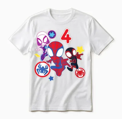 Children's Marvel Spidey and His Amazing Friends 4 Year Old Birthday T-Shirt, Black Unisex T-Shirt - White