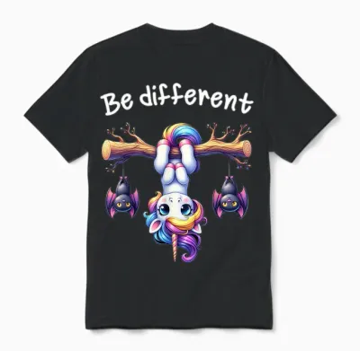 Funny Be Different Unicorn T-Shirt for Men Women Children, Black Unisex T-Shirt - Black