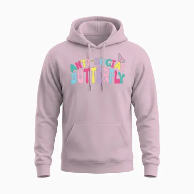 Retro Groovy- Antisocial Butterfly Unisex Hoodie - Light Pink