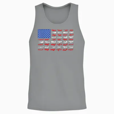 Pilot Airplane American Flag Plane Aviation Short Sleeve Unisex Tank Top - Sport Grey