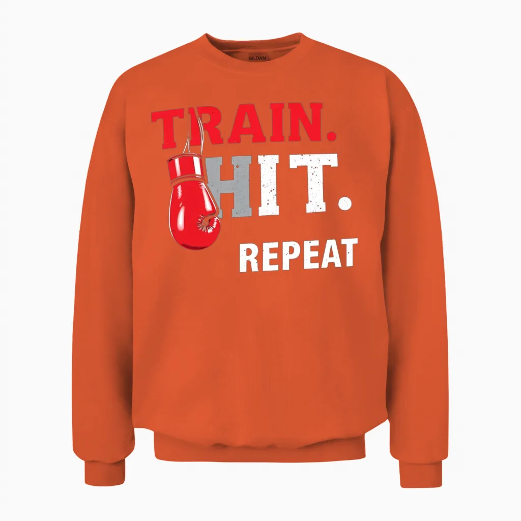 Train Hit Repeat Boxing Motif Unisex Sweatshirt in Orange