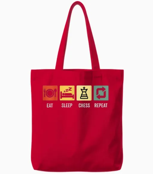 Eat Sleep Chess Repeat T-Shirt, Black, S Tote Bags - Red