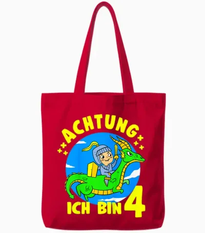 Kinder Drache & Ritter Geburtstagshirt Achtung 4 Jahre Junge Tote Bags - Red