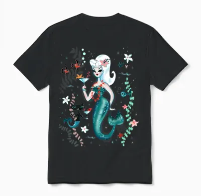 Martini Mermaid Blonde Unisex T-Shirt - Black