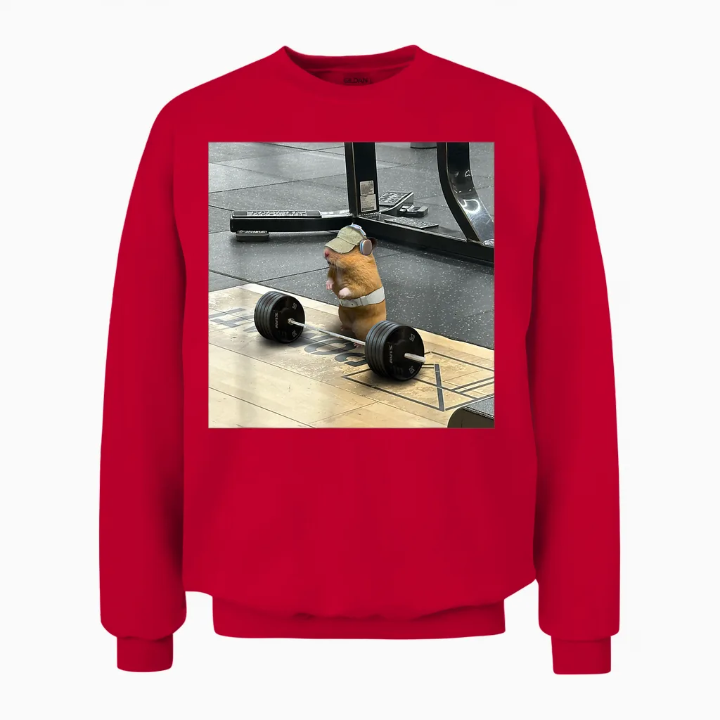 Hamster Deadlift Training Weightlifting Funny Hamster Unisex Sweatshirt in Red