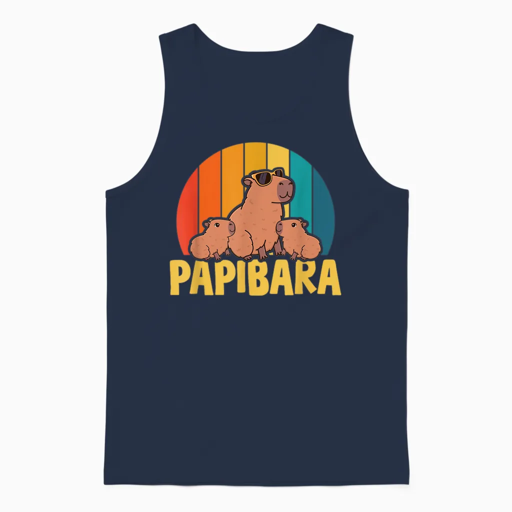 Papibara Capibara Papa Vater Cool Lustig Vatertag Spruch Unisex Tank Top in Navy