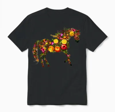Horses Rich in Flowers Unisex T-Shirt - Black