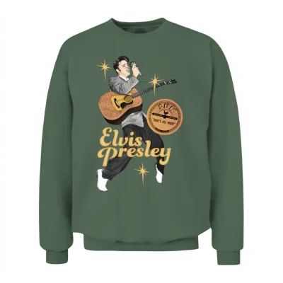 Elvis Presley with Guitar and Microphone Unisex Sweatshirt - Military Green
