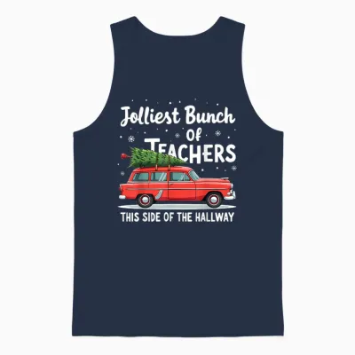 Jolliest Bunch of Teachers This Side of the Hallway Xmas Pj Unisex Tank Top - Navy