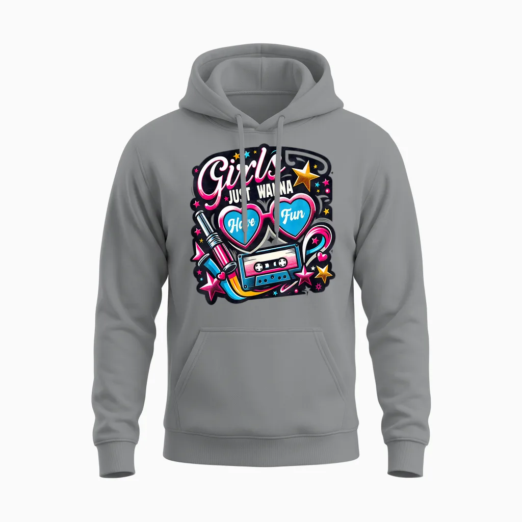 Girls Just Wanna Have Fun Retro 80er Jahre Musik Party Design Unisex Hoodie in Sport Grey