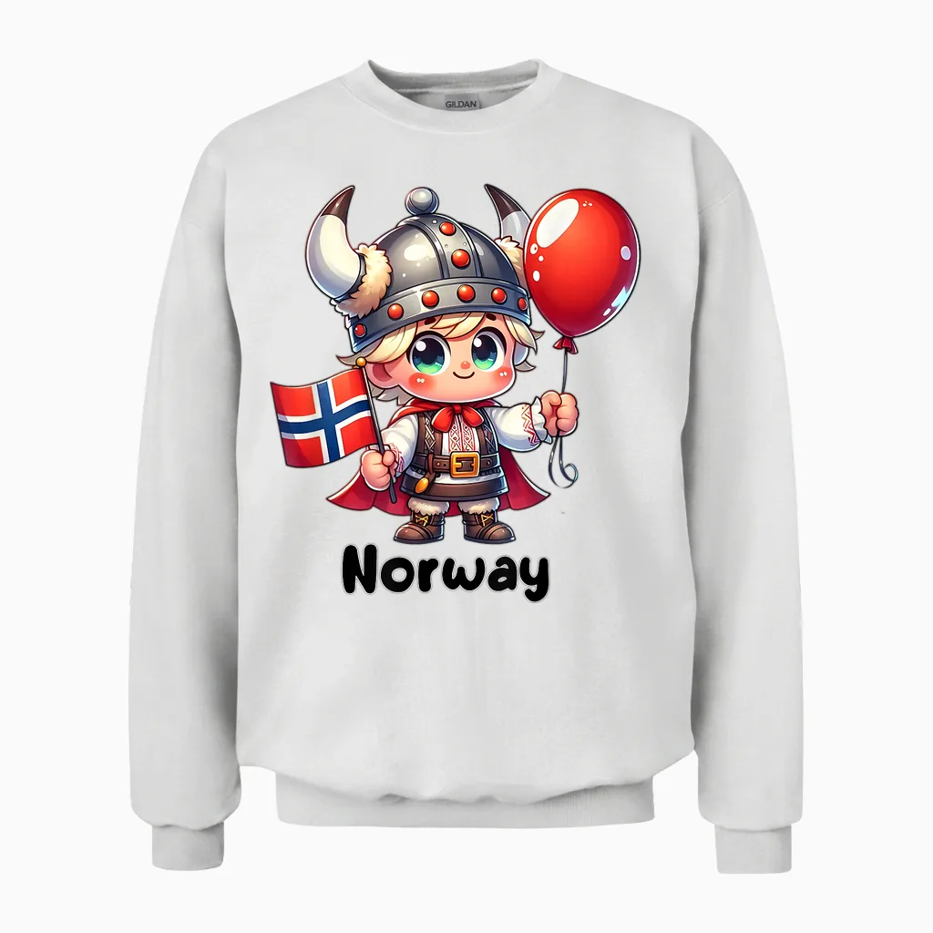 Norwegen Flagge Für Kinder, Norwegen T-Shirt, Norwegische Flagge Mädchen Unisex Sweatshirt in White