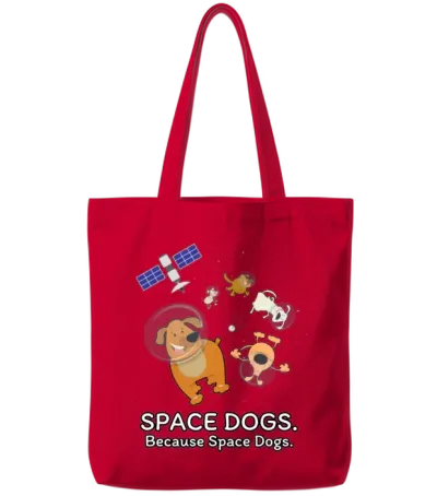 Space Dogs - Spaceship Galaxy Satellite Dogs Tote Bags - Red
