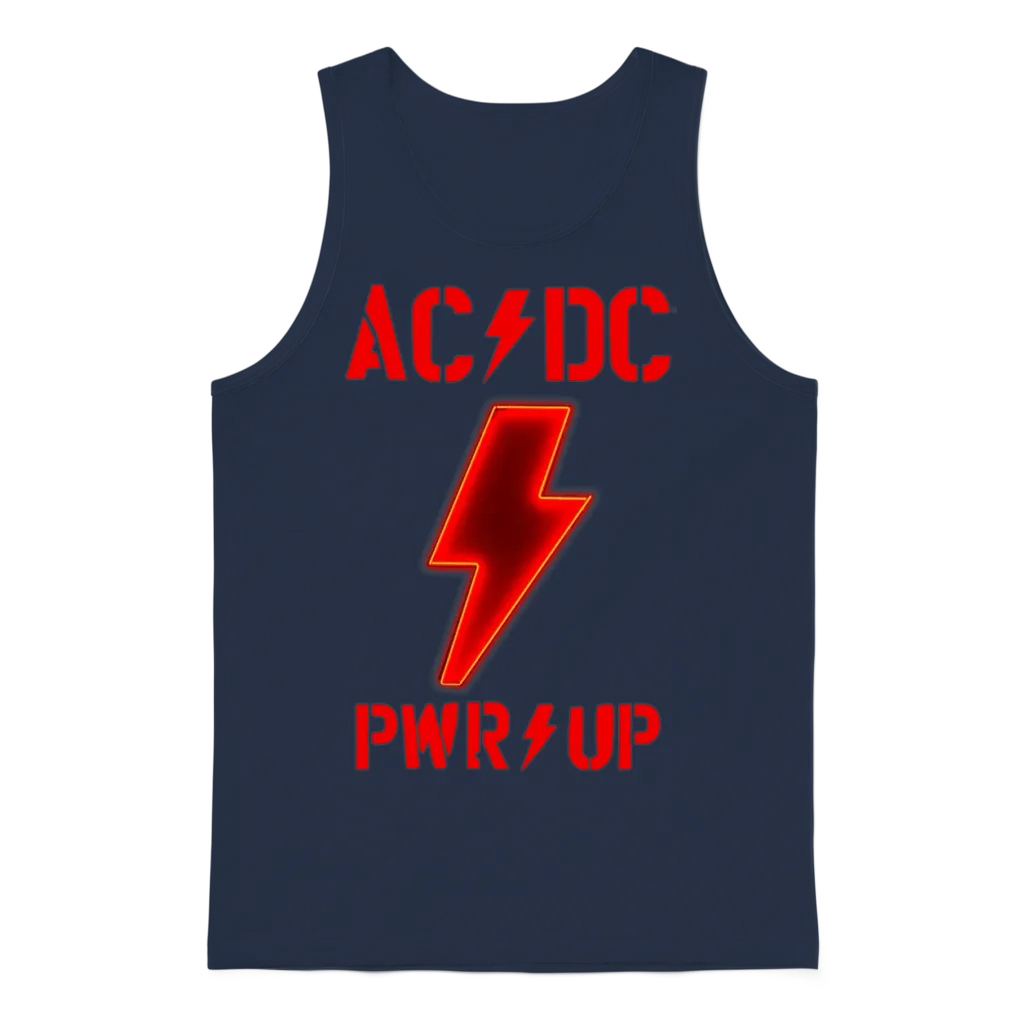 Ac/dc Logo Design with Power Up Tracks Backprint Unisex Tank Top - Navy