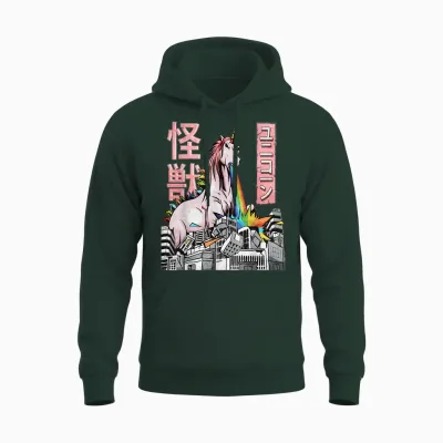 Japanese Kaiju Clothes - Japanische Kleidung: Kaiju Unicorn Japanese Monster Anime Merch Manga T-Shirt (black, Small, Unisex, Short Sleeve, T-Shirt, Anime, Casual, Men, Boys) Unisex Hoodie - Forest