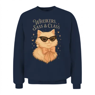 Whiskers, Sass & Class - Persian Cat Art Unisex Sweatshirt - Navy